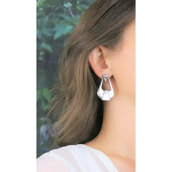 Sterling Silver Mother of Pearl Dangle Drop Earrings - Picture 3 of 7